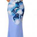ZESICA Womens Summer Floral Bodycon Maxi Dress 2026 Formal Off Shoulder Strapless Cocktail Wedding Guest Beach Party Dresses XL Blue