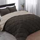 Basic Beyond Queen Comforter Set - Brown Comforter Set Queen, Reversible Bed Comforter Queen Set for All Seasons, Brown/Ivory, 1 Comforter (88"x92") and 2 Pillow Shams (20"x26"+2")