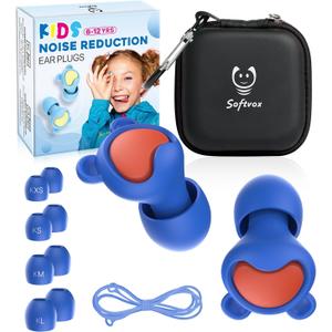 Kids Ear Plugs (6-12 Years) with Cord, Kids Ear Protection Reusable Noise Relief Earplugs for Focus, Travel, Concert, Socializing, Events, Sleep, Anxiety, Home, School, Playtime -26dB Noise Reduction