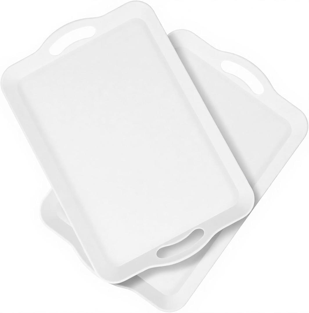 2 Pack Large Melamine Serving Trays White with Handles, 16x11 Rectangular Melamine Serving Food Platter, Dishwasher Safe Trays for Eating Appetizer Charcuterie Snack Fruit Desserts