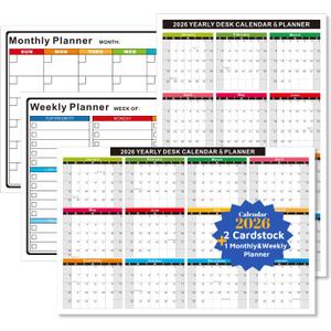 2026 Wall Calendar 11x17 Inch - 2 Pack Reversible (Vertical/Horizontal) Desk Calendar (Thick Cardstock) + Bonus 1 Pack Dry Erase Planner - Yearly Calendar for Office, School, Home