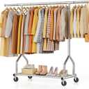 EAGMAK Heavy Duty Clothes Rack Load 424 LBS, Rolling Clothing Rack With Shelves, Adjustable Metal Clothes Hanger with Wheels, Portable Wardrobe Organizer Garment Rod for Hanging Clothes (Silver)