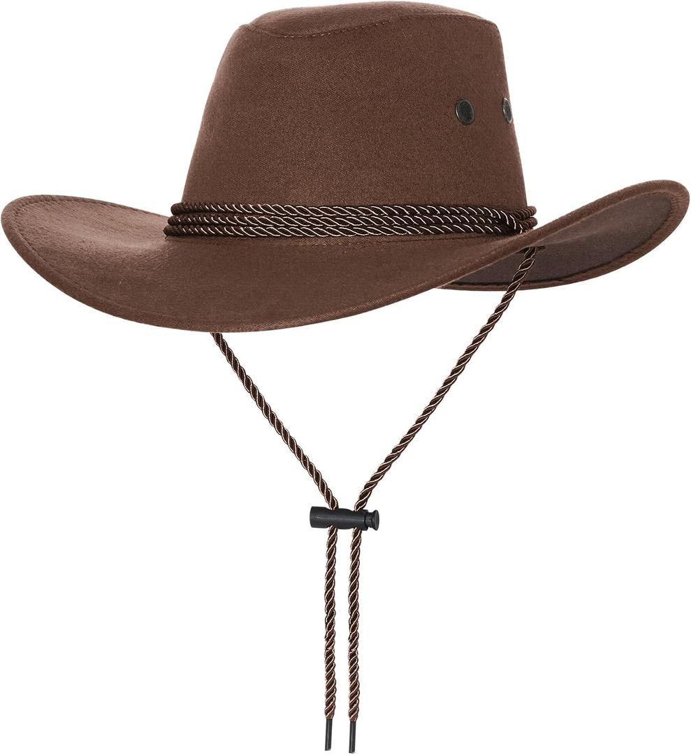Unisex Faux Felt Cowboy Hats for Women and Men Western Hat Cowboy Sun Hat Wide Brim Cap Vintage Cowboy Costume (Brown)