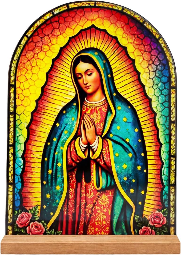 TALPGOD Our Lady of Guadalupe Stand Catholic Ornament Statue  Virgin Mary Statue Acrylic Tabletop Dcor for Home Altar & Desk, Christian Gift for Women & Men
