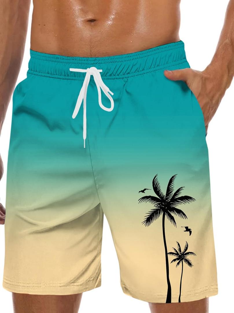 Men's Swim Trunks Hawaiian Bathing Mesh Lining Suit Swimsuits Beach Shorts with Pockets (Medium, Color Ramp-yellow)