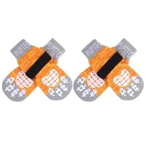 PUPTECK Anti-Slip Dog Socks with Double Sides Grips for Small Medium Large Dogs Hardwood Floors Prevents Licking, Dog Shoes for Hot Pavement Traction Control Paw Protector for Senior Dogs, Blue M (Medium (4 Count))