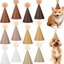 Lonfliness 48Pcs Mini Brown Birthday Party Hats for Stuffed Animals 3Inch Adjustable Cone Caps with DIY Pom Poms Brown Mini Party Hats Pets Dolls Kids Small Boho Birthday Decorations Kit for Holidays