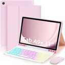 Case with Keyboard Mouse for Samsung Galaxy Tab A11 Plus/A9 Plus 2025/2023 11 inch,7 Color Rainbow Backlight Detachable USB-C Keyboard Magnetic Case with Pen Slot for Tablet A11+ A9+ 5G, Pink
