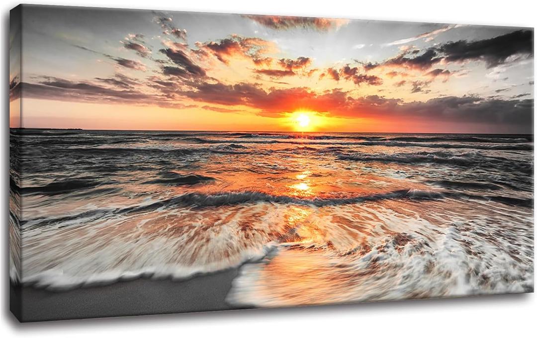 Yxbhhym-Living Room Wall Art Black and White Wall Art Sunset Beach Artwork Canvas Painting Sunrise Seascape Prints Poster Ocean Room Decor Large Pictures Bedroom Decoration Office Décor