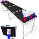 8-Foot Regulation Length Folding Table w/Optional Cup Holes, LED Lights, Custom Graphic (Choose Your Model) (Black)