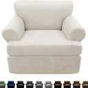2-Pieces T Cushion Armchair Slipcovers Leather Look Couch Cover Chair Covers Stretch Furniture Protector Sofa Cover with 1 Individual T Cushion Seat Cover Slipcover Sets Washable, Beige