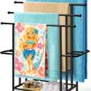 Haturi 4-Tier Free Standing Towel Rack for Bathroom, 45.3" H Black Metal Towel Drying Rack, 18.1" W with Storage Basket, Outdoor Pool Towel Holder for Oversized Towels & Blankets