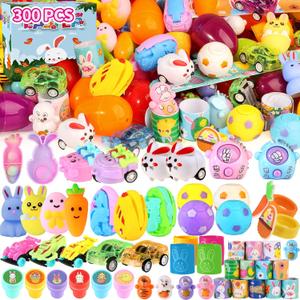 TOAPER 300PCS Prefilled Easter Eggs with Toys, Easter Basket Stuffers, Easter Party Favors, Easter Egg Hunt Prizes, Bulk Plastic Easter Eggs Gifts for Kids Classroom