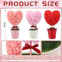 Pinkunn 3 Pcs Valentine's Day Decorations Heart Shaped Topiary with Pot Mini Artificial Potted Plant Heart Ornaments Desktop Centerpiece Tiered Tray Decor for Women Wife Home Party Tabletop Gift