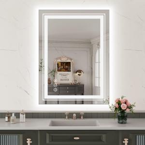 WTTY LED Bathroom Mirror with Backlit and Front Light,24"x32",Stepless Dimmable LED Mirror for Bathroom,Anti-Fog Lighted Bathroom Vanity Mirror Modern for Wall,Memory Function,Shatter-Proof