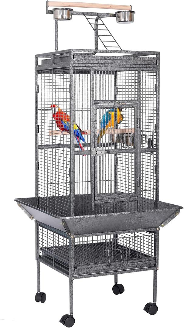 HSM 62 Inch Wrought Iron Large Bird Flight Cage with Rolling Stand for African Grey Parrot Cockatiel Sun Parakeet Conure Lovebird Canary