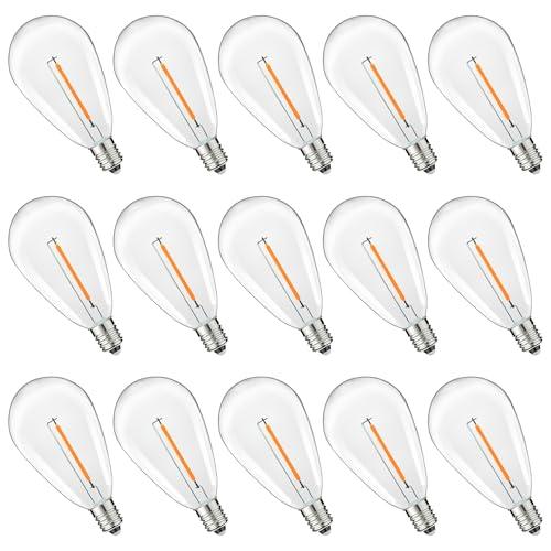 S14 Replacement LED Light Bulbs, Shatterproof & Waterproof 0.6W S14 LED Bulbs, Outdoor String Lights, E12 Base Patio Edison LED Light Bulbs, Warm White 2200K Plastic 40ML Non-Dimmable 15 Pack