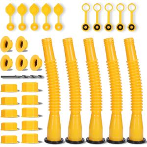 Gas Can Spout Replacement, 5-Kit Gas Can Nozzles Old Style Easy to Install, No-Spill Nozzle Replacement, Upgraded Spouts with Vent Cap, Fit for Most 1/2/5/10 Gallon Cans