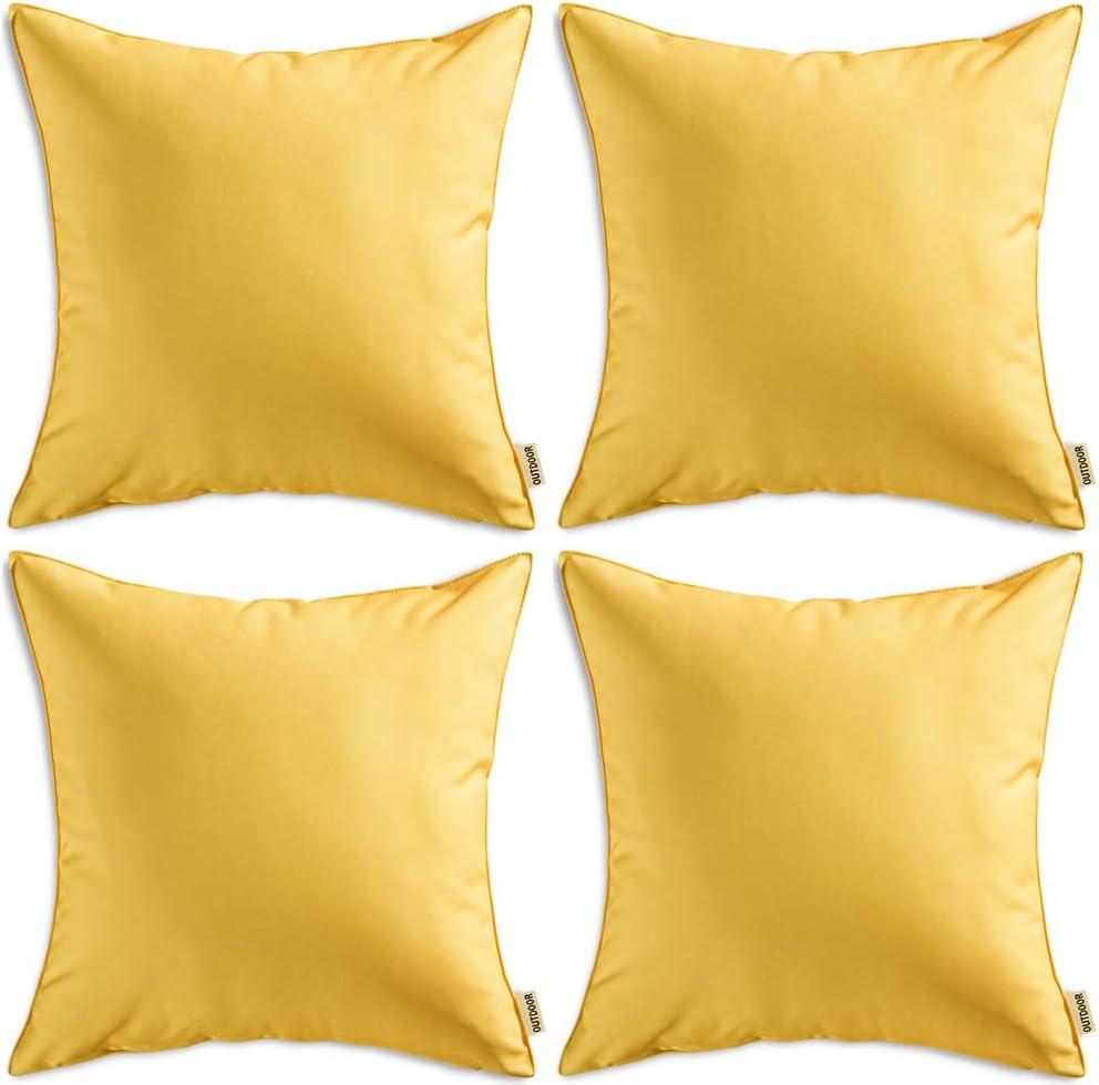 MIULEE Pack of 4 Decorative Outdoor Summer Pillow Covers Square Cushion Cases PU Coating Waterproof Throw Pillowcase Shell for Living Room Couch Sofa Garden Tent Park 18x18 Inch Yellow