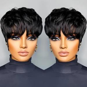 Pixie Cut Wig Human Hair Short Pixie Cut Wigs for Black Women Human Hair Glueless Pixie Wig Short Layered Brazilian Virgin Human Hair Wigs For Women Color 1B# (Black)
