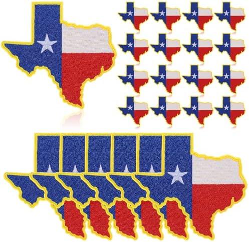Lyrow 30 Pcs Texas Flag Patch Western Iron on Patches Texas Souvenir Sew on Embroidered Patch for Vest Hat Cloths Christmas Gift