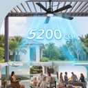 EDISHINE 52" Outdoor Ceiling Fan with Light, IP66 Waterproof Gazebo Hanging Fan, 5200 CFM, 3CCT, APP/Remote Control, 5 Wood Blade, 6-Speed Winds, Plug in Ceiling Fans for Patios Porch Pergola, Black
