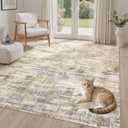 Area Rug for Living Room: 5x7 Washable Neutral Abstract Modern Soft Rugs Non Slip Indoor Floor Stain Resistant Carpet for Bedroom Dining Room Office Nursery - Golden Brown