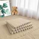 16pcs 0.6" Thickened Interlocking Tile Mats,Fluffy Shaggy Soft EVA Foam Area Rug for Living Room & Bedroom,Non-Slip Protective Floor Carpet Play Mat Kids Baby Dorm Home Decor (11.8ft, Khaki)