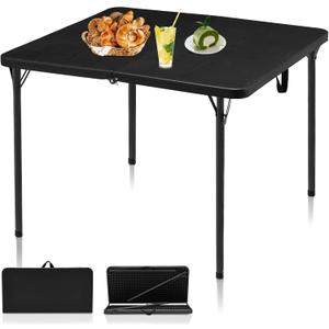 34" Folding Table, Portable Square Folding Card Table with Collapsible Legs & Carrying Handle, Plastic Tables for Camping,Picnic, Office, Party, Black