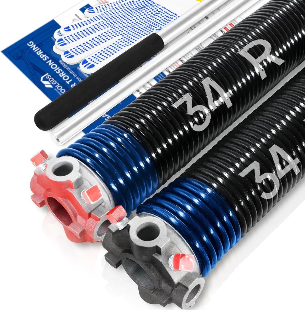 YoToolGDS Pair of 2" Garage Door Torsion Springs Set with Non-Slip Winding Bars & Gloves, High Precision Electrophoresis Oil-Free Black Coated for Replacement, MIN 16, 000 Cycles (0.262 x 2" x 34'')