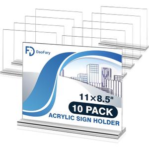 Daofary 10 Pack Acrylic Sign Holder 8.5 x 11 Horizontal, Double-Sided Stand up Table Top Sign Holders, Clear Acrylic Picture Frame Menu Flyer Paper Holder Display Stand for Office Business Store Wedding Party