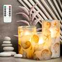 Silverstro Shell Flameless Candles Remote: Blinks Real Wax Glass Battery Operated Candles - Home Party Wedding Room Christmas Ocean Nautical Summer Decor - Set of 3