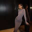 Womens Sexy Maxi Dress Long Sleeve Ruched Bodycon Turtleneck Club Party Casual Wedding Dresses (Gray) Medium