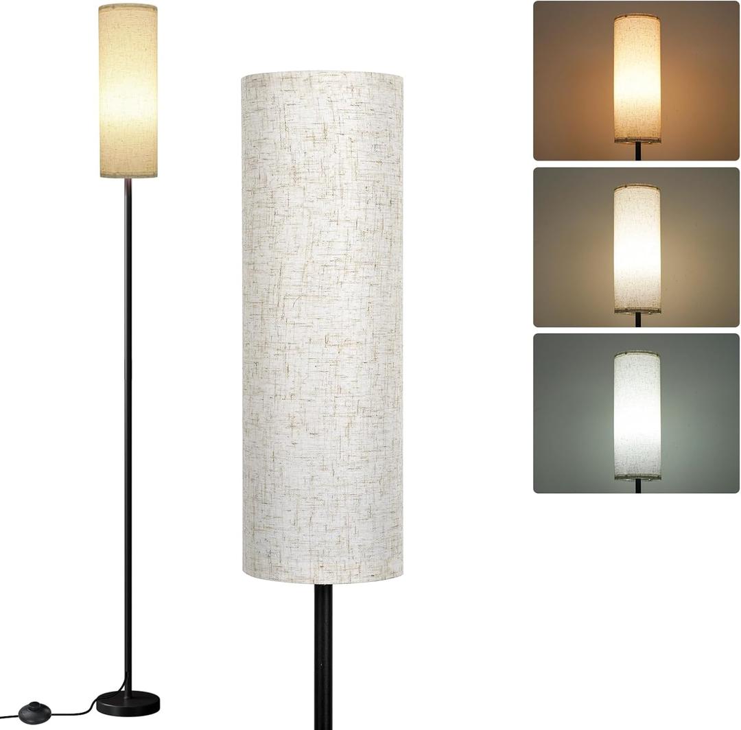 Frideko Floor Lamp with Beige Shade, Simple Design with Foot Pedal Switch, Small Tall Lamps for Living Room Bedroom Office, Corner Floor Stand Light with Black Pole Lamp (No Bulb/No Remote)