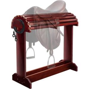 Essenhome Extra-Large Wood Saddle Rack - Non-Abrasive Design, Bridle Rack & Heavy-Heavy Duty Saddle Stand for Equestrian Homes Horse Tack Room Organization 27.6"x11.8"x27.9" (Mahogany)