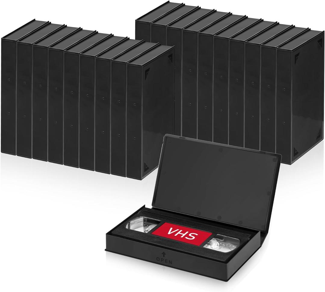 Standard Black VHS Cases, VHS Album Case with Outer Clear Sleeve (20 Pack)