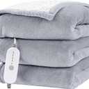 HYLEORY Heated Electric Blanket Full 72"x84" Soft Fleece & Flannel with 5 Heating Levels & 10 Hours Timer Auto Shutt Off, ETL Certified, WashableHeated Blanket for Body-Light Grey