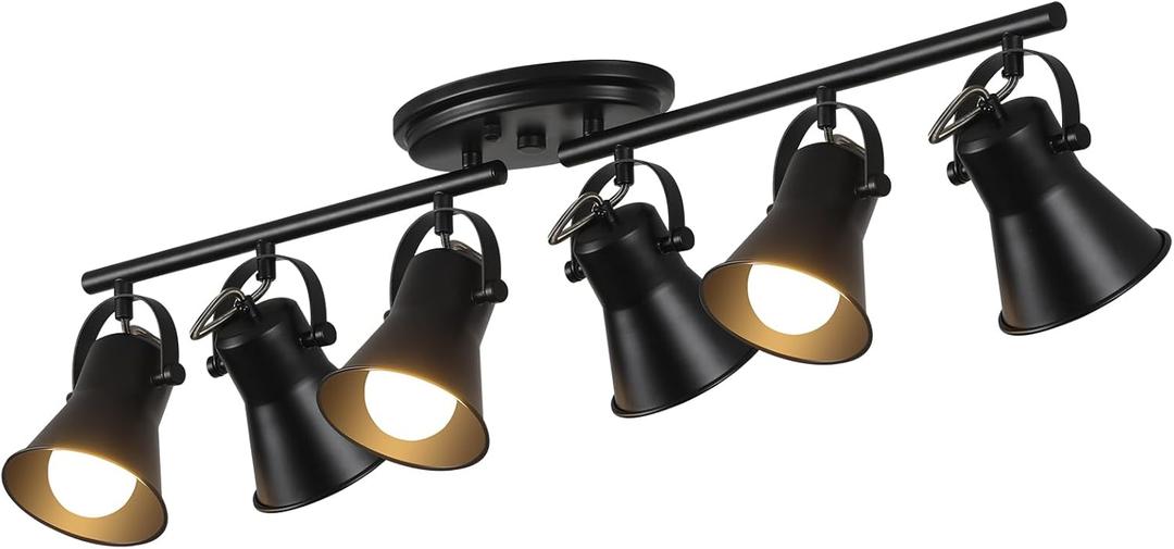 KEESFU 6-Light Track Lighting Kit,Black Semi Flush Mount Ceiling Light with 6 Rotatable Light Heads,Modern Accent Lighting for Livingroom,Bedroom,Hallway,Art Wall,Bathroom,Kitchen.(6-Light)