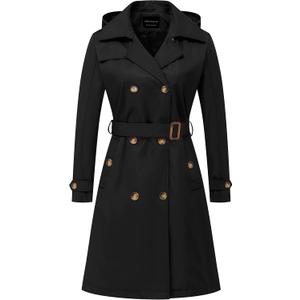 CREATMO US Women's Long Trench Coat Double-Breasted Classic Lapel Overcoat Belted Slim Outerwear Coat with Detachable Hood (Medium, Black) CREATMO US Women's Long Trench Coat Double-Breasted Classic Lapel Overcoat Belted Slim Outerwear Coat with Detachable Hood (Medium, Black)