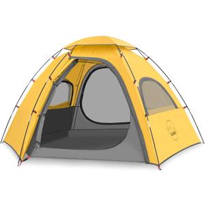 KAZOO Outdoor Camping Tent 2/4 Person Waterproof Camping Tents Easy Setup Two/Four Man Tent Sun Shade 2/3/4 People (Yellow)