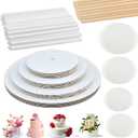 230 PCS Cake Boards Tiering Kit, 12 Inch,10 Inch, 8 Inch, 6 Inch Cake Cardboard Rounds, Parchment Paper Rounds, Wooden Dowels and Straw Dowels, Cake Plates for Wedding Birthday Party