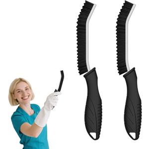 Crevice Cleaning Brushes, Cleaner Scrub Brush Tool for Hard to Reach Tight Space, Home Essentials, Serrated Scrub Brushes, Cleaning Supplies for Shower, Bathroom, Kitchen, Toilet (2, Black)