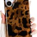 NITITOP Compatible with iPhone 17 Case Cute Vintage Leopard Print Tortoise Amber Design for Women Girls Men Boys Hard Back Shockproof Protective Cover - Orange Yellow
