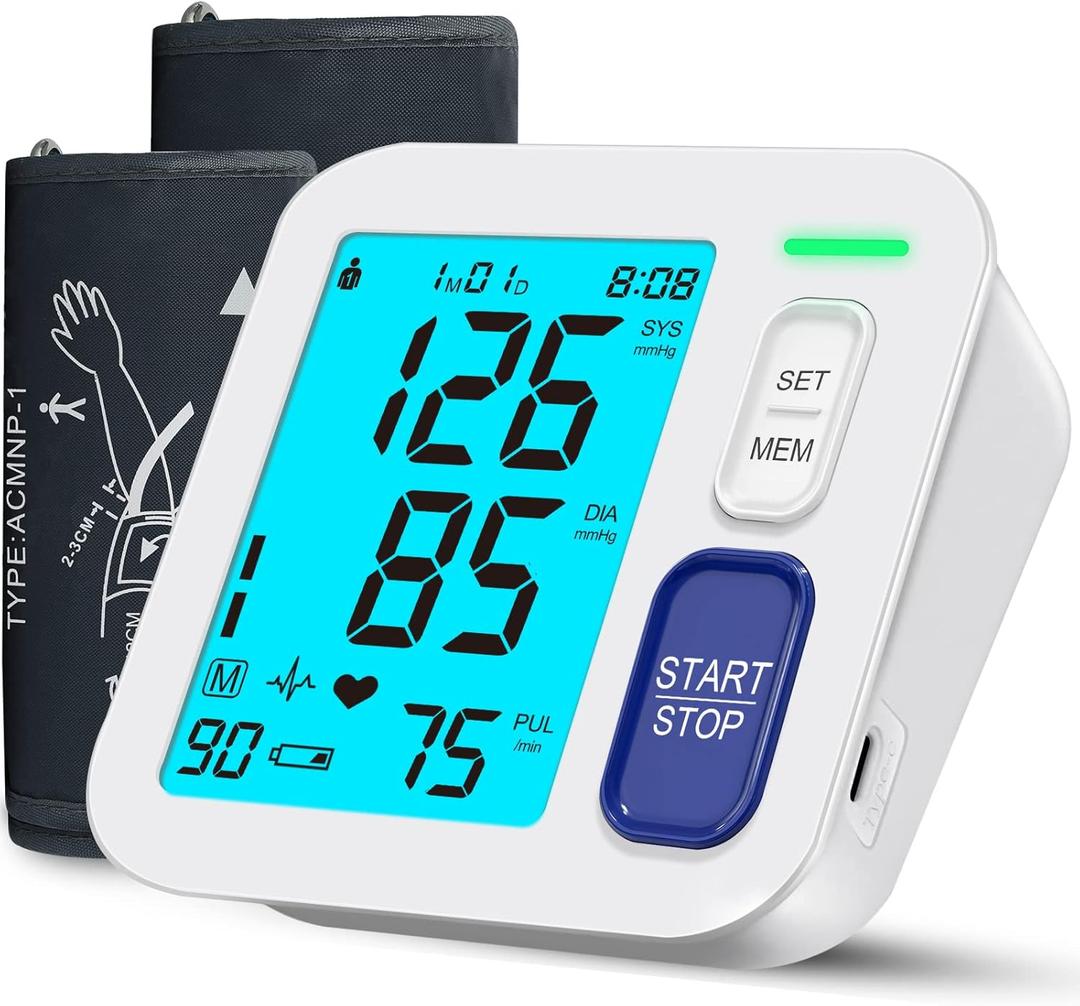 Blood Pressure Monitors for Home Use, 9-17'' & 13-21'' Extra Large Blood Pressure Cuff Upper Arm, Oversized Operation Button &Large Backlit LCD, Automatic BP Machine with USB Cable and 4 AAA Batteries (Large & X-Large Cuff)