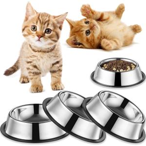 3Packs Cat-Bowls Cat Food Bowl - 4.5 Inch Non-Slip Stainless Steel Small Cat Wet Food Bowl 7 Oz Pet Feeding Bowl Whisker Fatigue Relief Cat Water Bowl for Kitten Puppy Small Dog