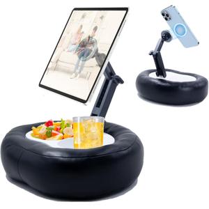 MAGNETIC TABLET PILLOW STAND WITH SNACK TRAY FOR 4–11" DEVICES | 360° ADJUSTABLE VIEWING WITH SOFT LEATHER SUPPORT FOR COMFORTABLE HANDS-FREE READING, STREAMING, VIDEO CALLS, AND TRAVEL.