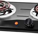 OVENTE Electric Countertop Double Burner, 1700W Cooktop with 6" and 5.75" Stainless Steel Coil Hot Plates, 5 Level Temperature Control, Indicator Lights and Easy to Clean Cooking Stove, Black BGC102B