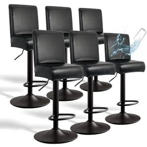 PU Leather Bar Stool Covers with Backs, 6 Pack Stretch Waterproof Bar Stool Chair Covers Washable & Comfortable Barstool Covers Slipcovers with Back for Pub/Counter/Dining Room Decoration (Black)
