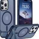 Temdan Magnetic Compatible with iPhone 15 Pro Max Case, [Built-in Invisible Kickstand][Compatible with MagSafe] [Military Grade Shockproof] Slim Translucent Matte Phone Case for iPhone 15 Pro Max 6.7" (Blue)