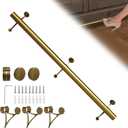 Bar Foot Rail Kit 4ft - Stainless Steel Complete Floor Standing Bar Foot Rest - Brass Gold Foot Rail System with Tubing, Wall Brackets, End Caps & Internal Connector